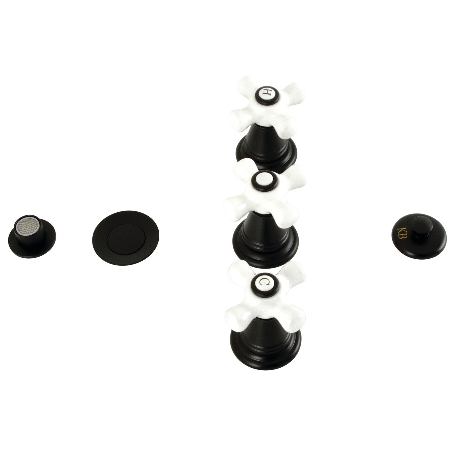 Kingston Heirloom KB320PX - Victorian Three-Handle Deck Mount Vertical Spray Bidet Faucet with Brass Pop-Up, Matte Black — image 1